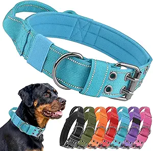 Tactical Dog Collar with Handle, Padded Neoprene Reflective Heavy Duty Metal Buckle Pet Collar