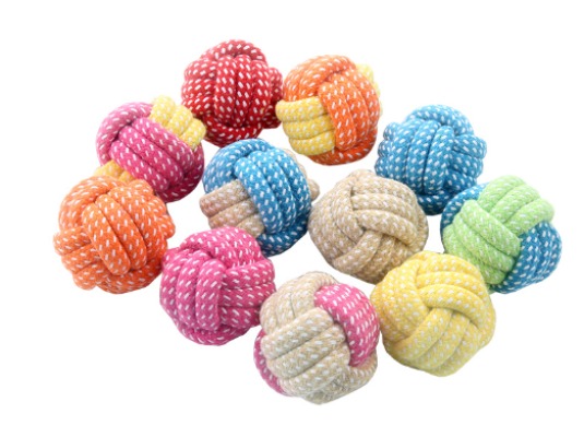 Dotted Candy Rope Dog Ball - High-Density Cotton Braided Monkey Fist Toy for Pups