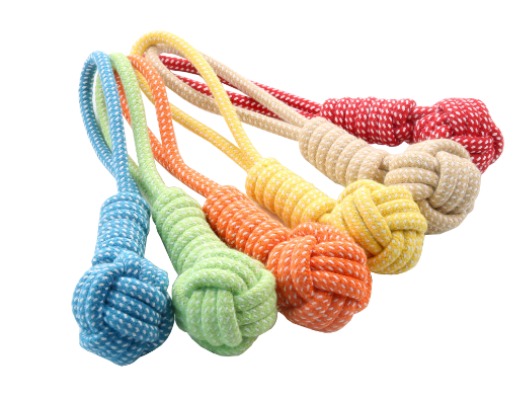 Vibrant Monkey Fist Rope Dog Toy - Heavy Duty Cotton Braided Fetch Ball with Handle Loop