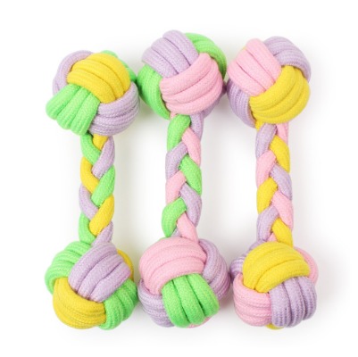 Pastel Macaron Rope Dumbbell Toy - Extra Thick Double Knot Cotton Chew for Puppies