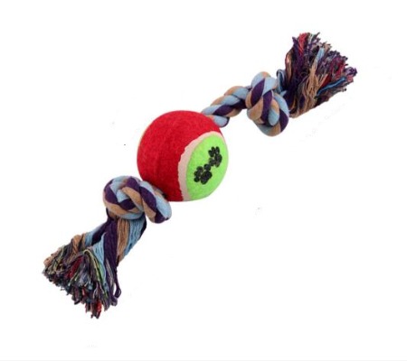 Interactive Tennis Ball Rope Dog Toy - Tough Multi-Color Cotton Braided Tug Chew