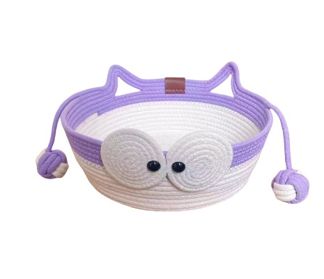 Cat Shape Woven Cotton Rope Pet Beds - Decorative Nest Set with Interactive Pom-Pom Balls for