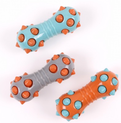 Dual-Color Spiked Dumbbell Dog Toy - Spliced Bone-Shaped Molar Stick & Interactive Dental Care Chew