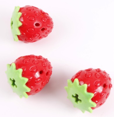 Interactive Strawberry Dog Toy - Squeaky Treat-Dispensing Molar Fruit & Irregular Bounce Dental Care