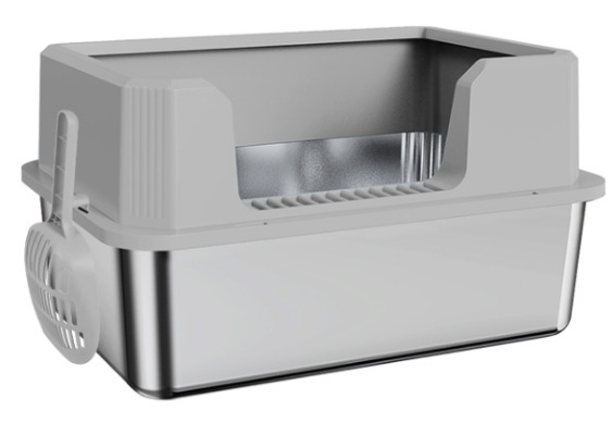 Stainless Steel Litter Box - High Shield Anti-Leak Large Cat Litter Pan with Scoop & Filter Step