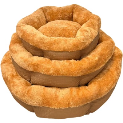 Flower Pet Bed, Round Shaggy Plush Dog Bed with Textured Grid Outer for Cats & Small Puppies