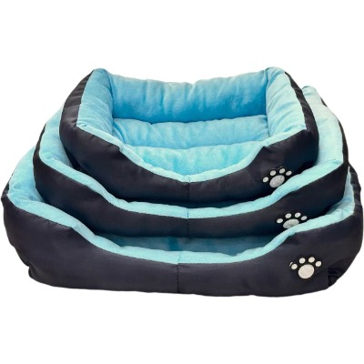 Paw-Print Dog Bed, Sky Blue Contrast Square Washable Pet Lounger Sofa Cushion for Cats PuppiePet Bed