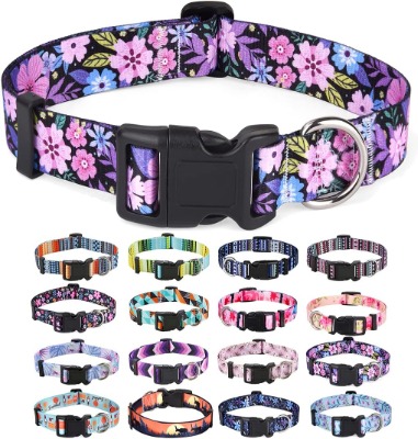 Floral Printed Dog Collar, Elegant Purple Flower Nylon Pet Collar with Quick Release ABS Buckle
