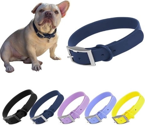 Waterproof Dog Collar, Odor-Proof PVC Coated Navy Blue Pet Collar with Heavy Duty Metal Buckle