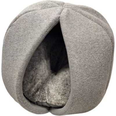 Creative Grey Sphere Pet Cave Bed, Soft Felt Ball Cat Tent House with Plush Cushion for Dogs